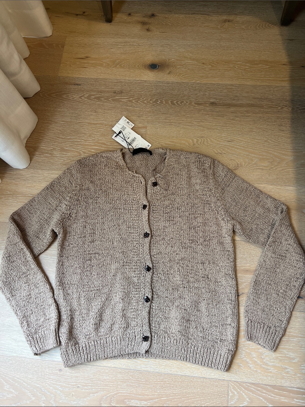 Zara Beige Button-Up Knit Cardigan NWT size L